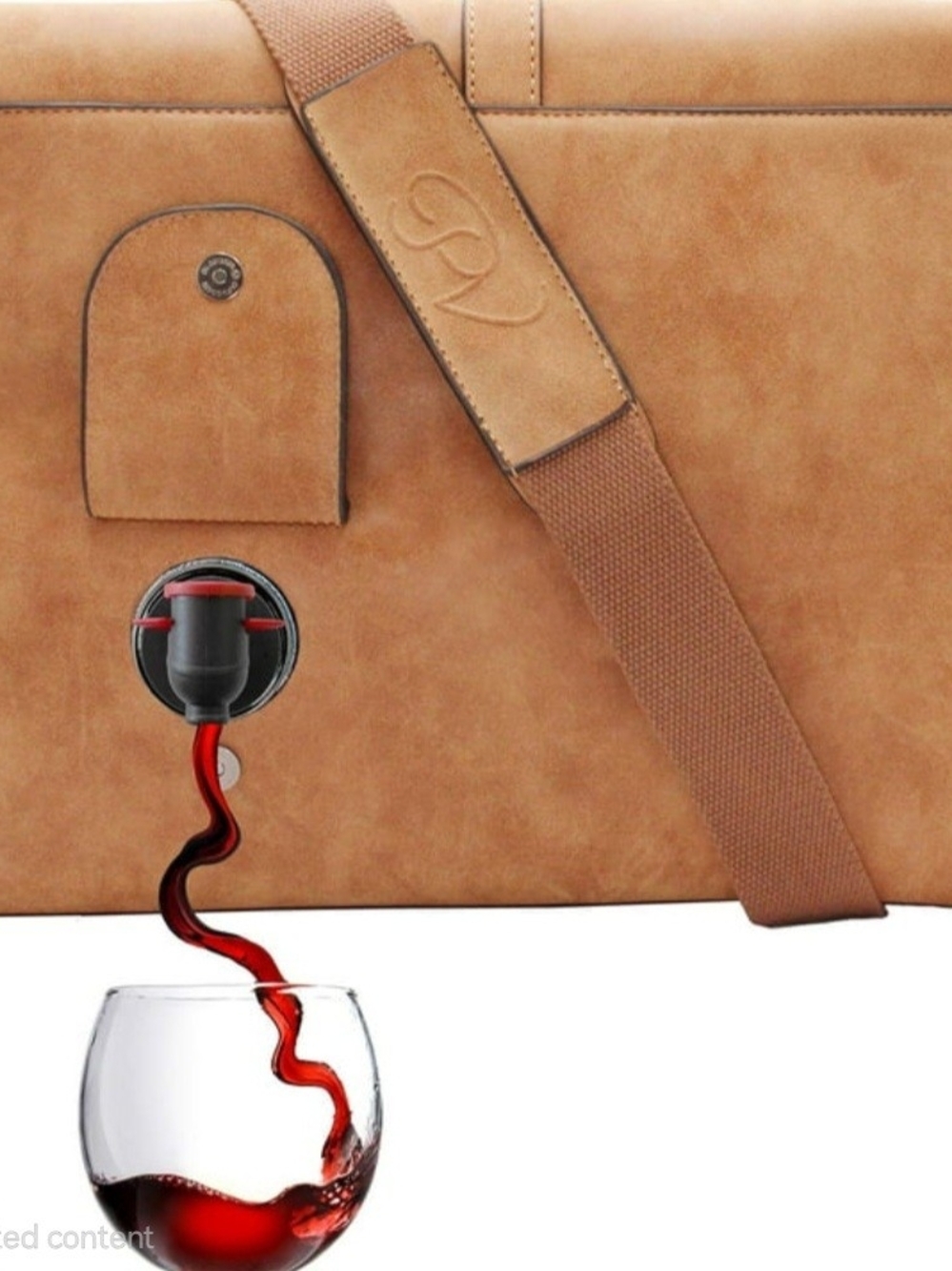 Leather Wine Carrier Bag with Pour Spout - Tan